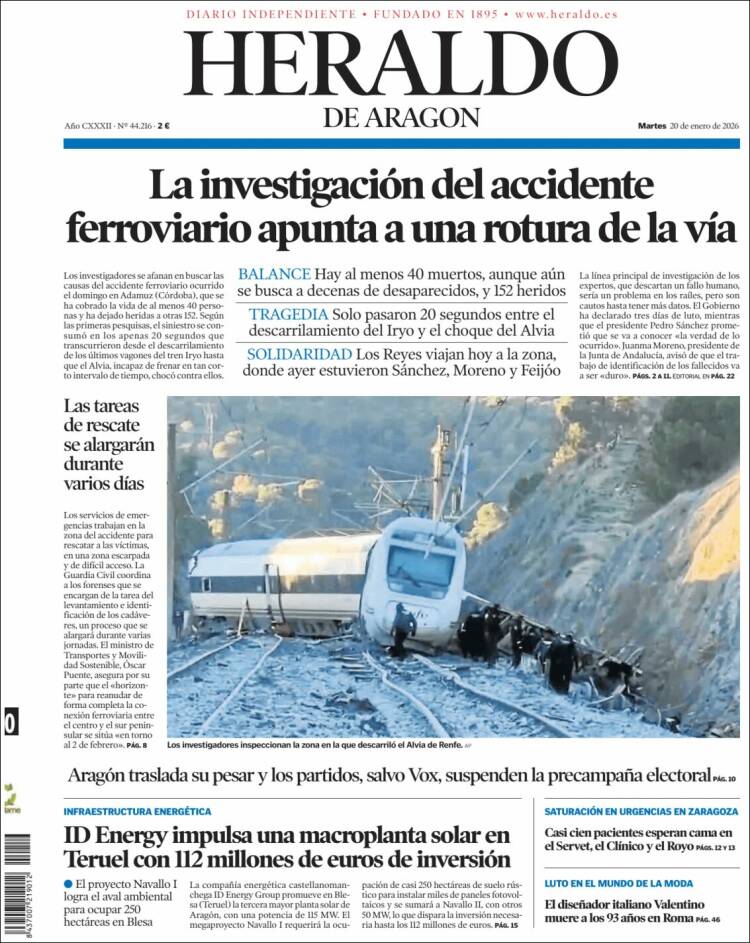 Portada de Heraldo de Aragón (Espa&ntilde;a)