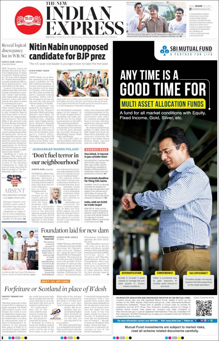 Portada de New Indian Express (India)