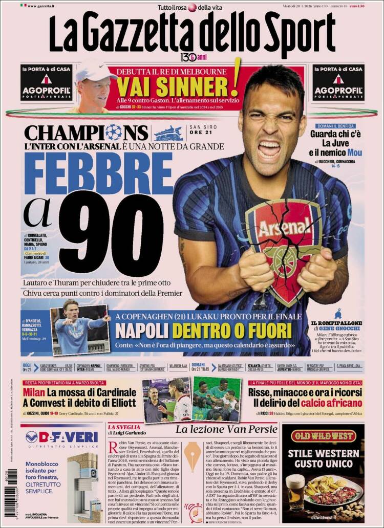 Portada de La Gazzetta dello Sport (Italia)