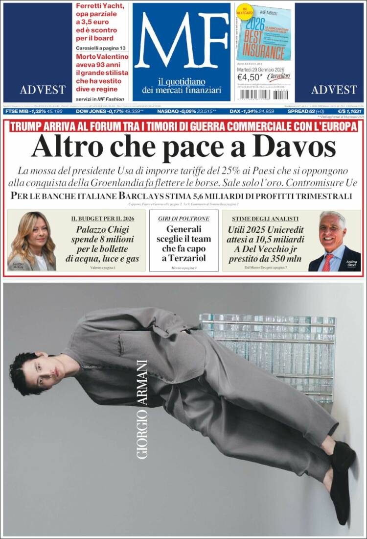 Portada de Milano Finanza (Italia)