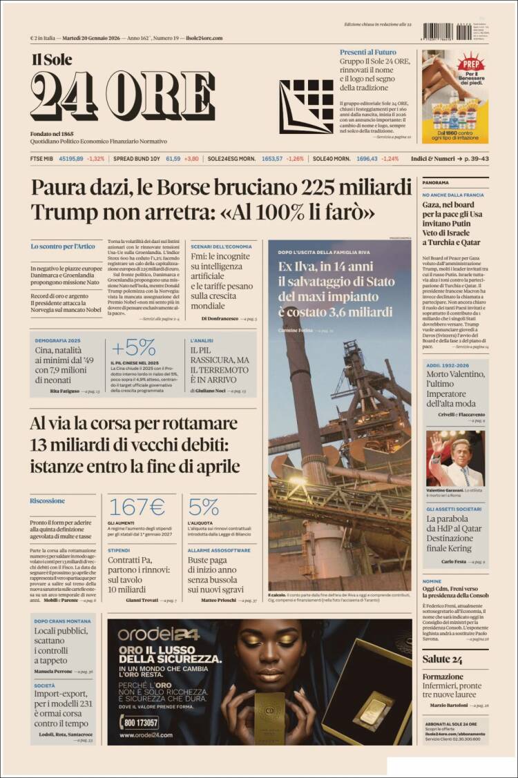 Portada de Il Sole 24 ORE (Italia)