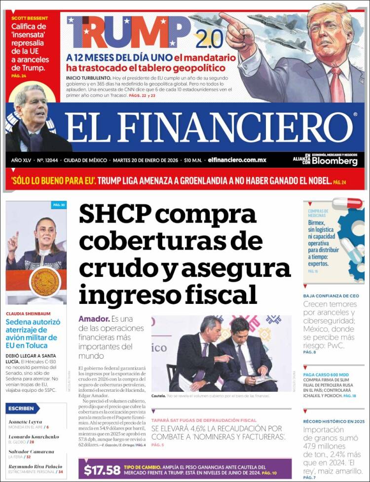 Portada de El Financiero (M&eacute;xico)