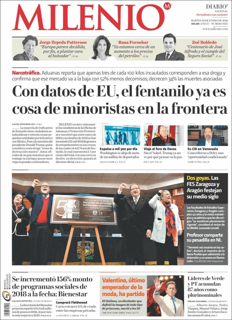 Portada de Milenio (M&eacute;xico)