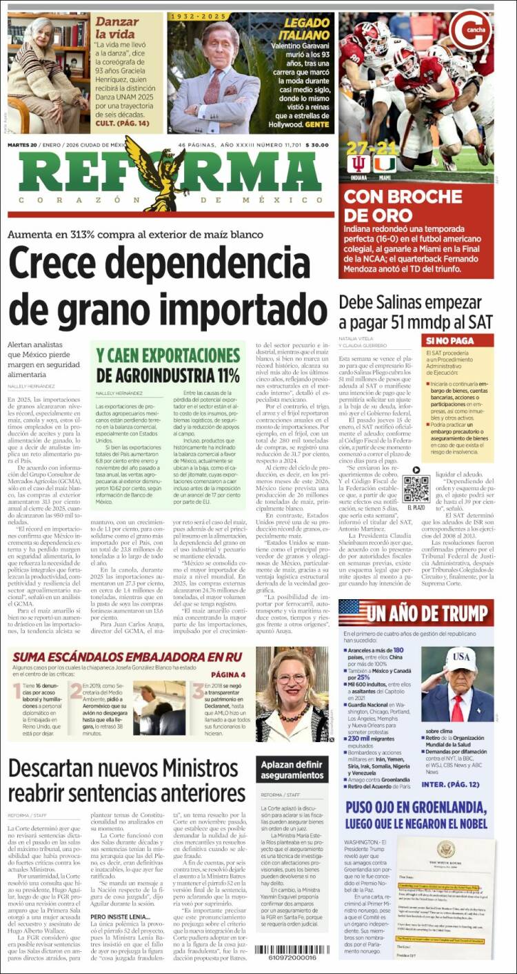 Portada de Reforma (M&eacute;xico)