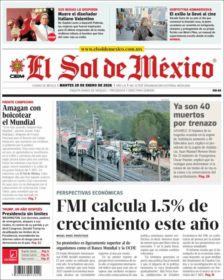 Portada de El Sol de México (M&eacute;xico)