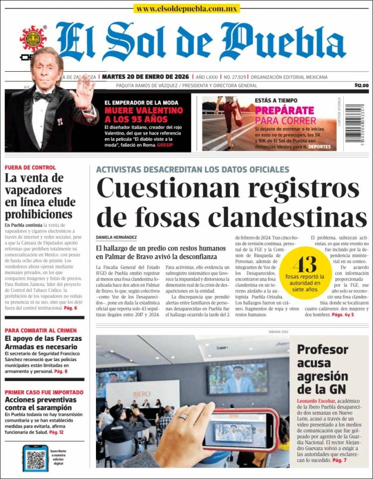 Portada de El Sol de Puebla (M&eacute;xico)