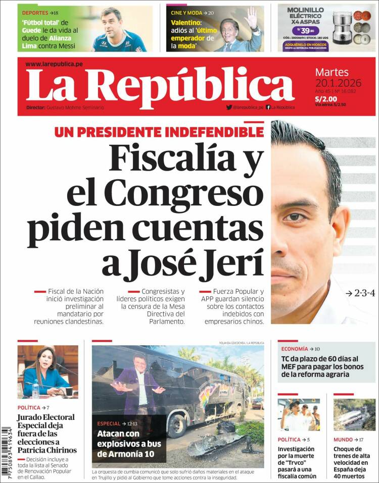 Portada de La Republica (Per&uacute;)