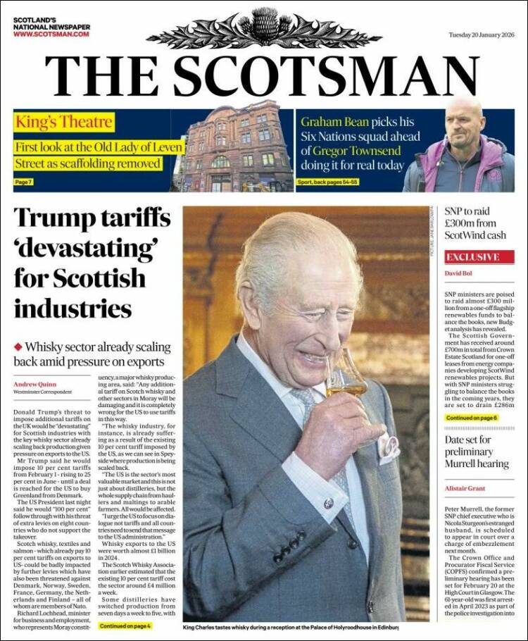 Portada de The Scotsman (Reino Unido)