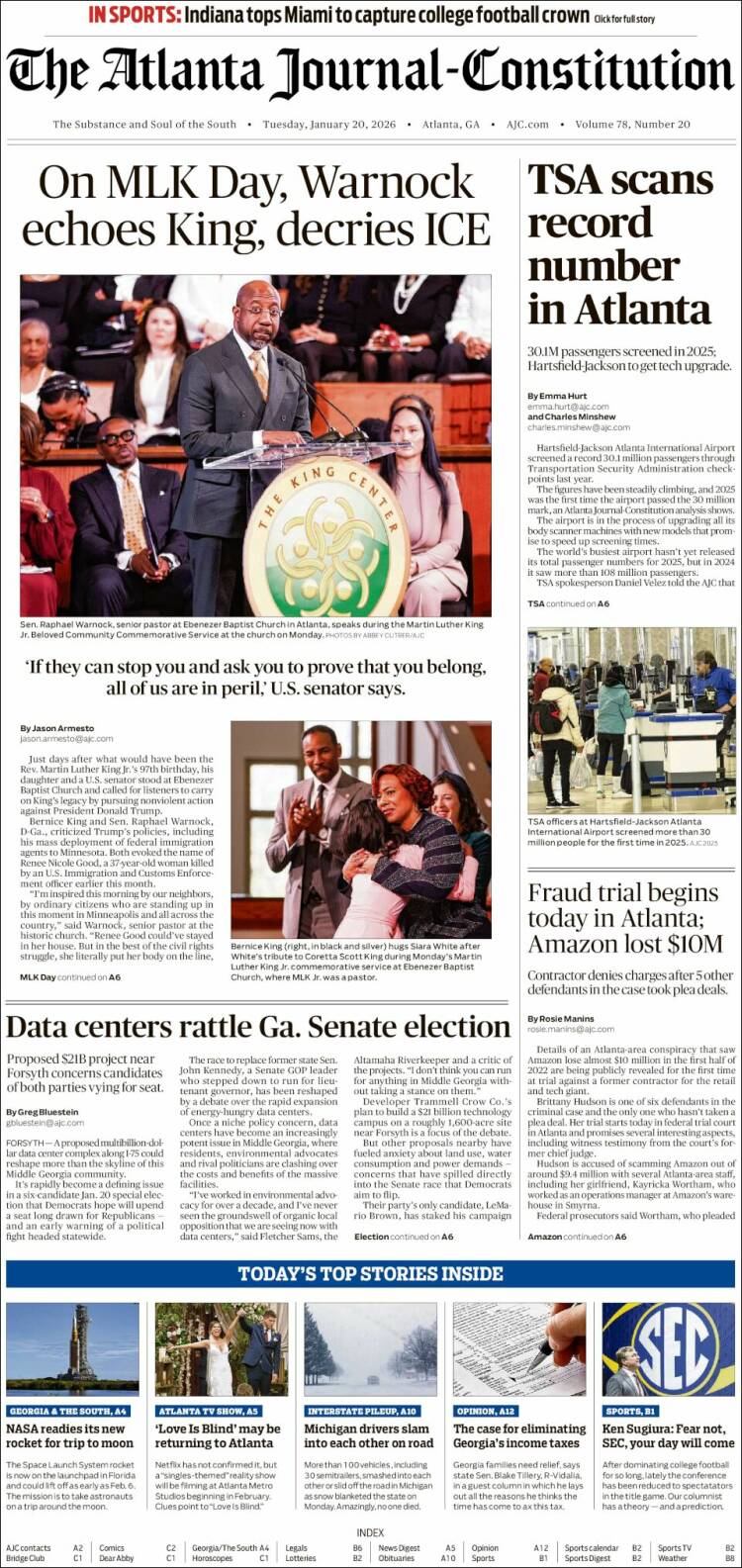 Portada de The Atlanta Journal-Constitution (USA)