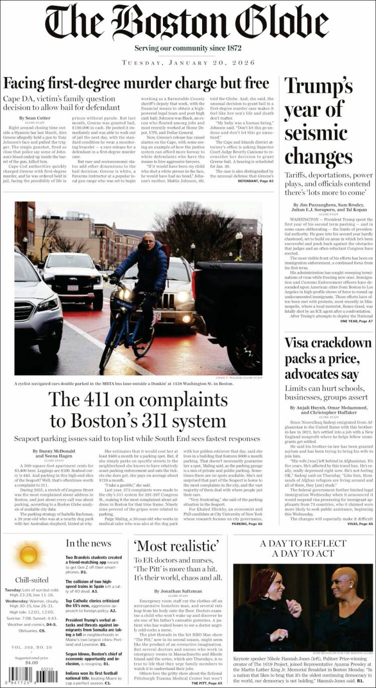 Portada de Boston Globe (USA)