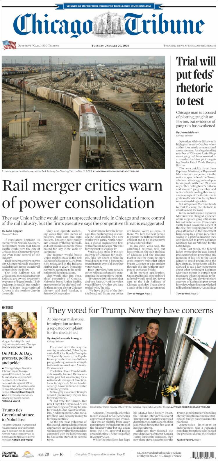 Portada de Chicago Tribune (USA)