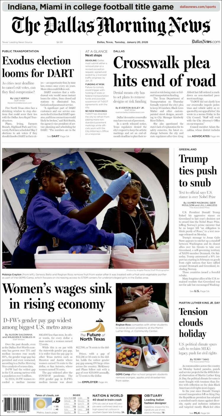 Portada de Dallas Morning News (USA)