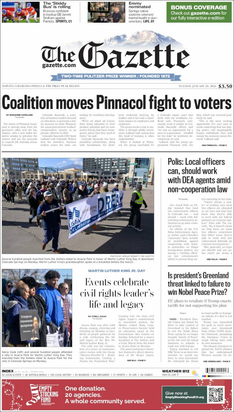 Portada de The Gazette (USA)