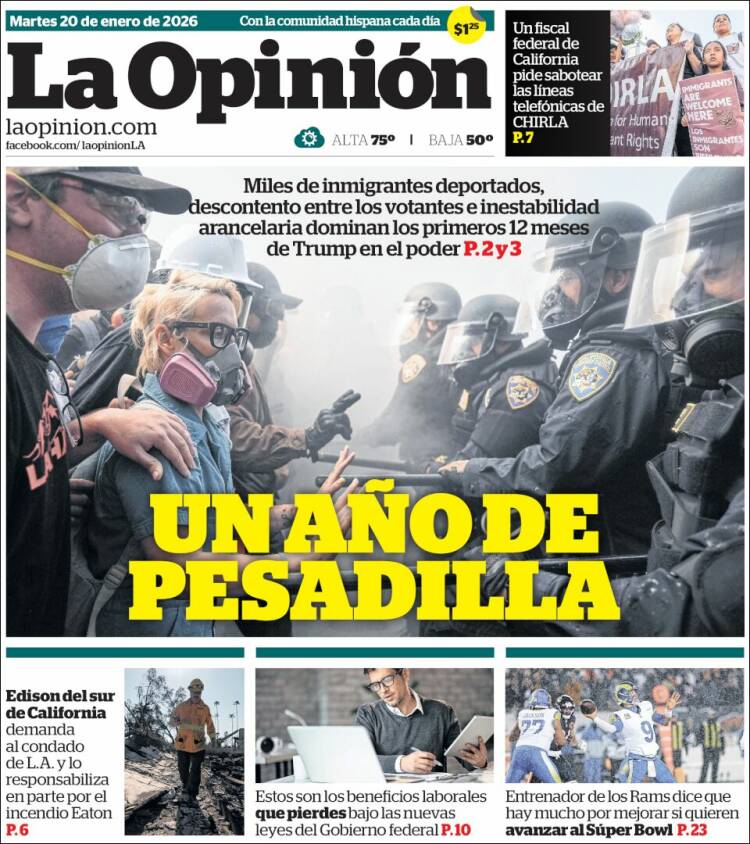 Portada de La Opinión (USA)