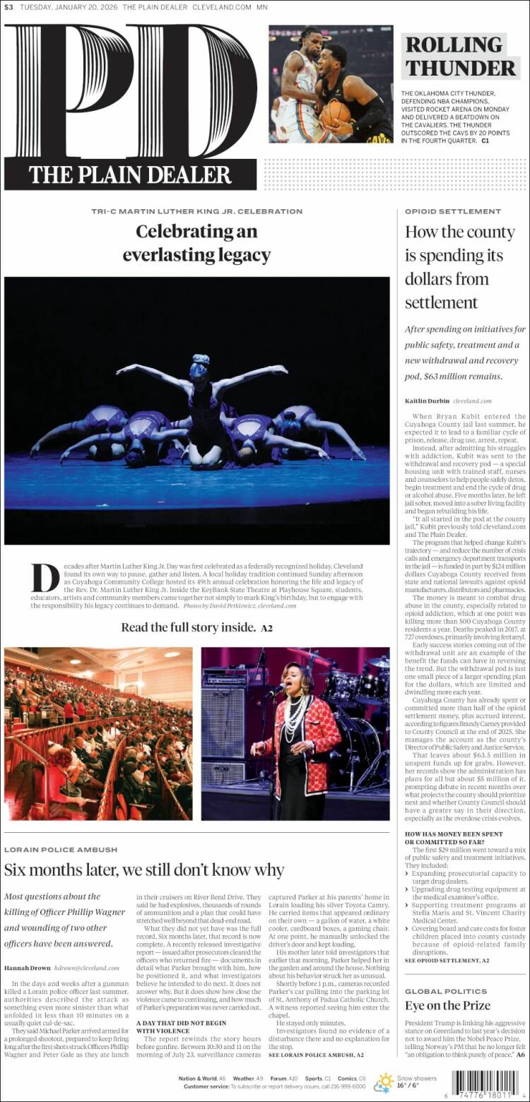 Portada de The Plain Dealer (USA)