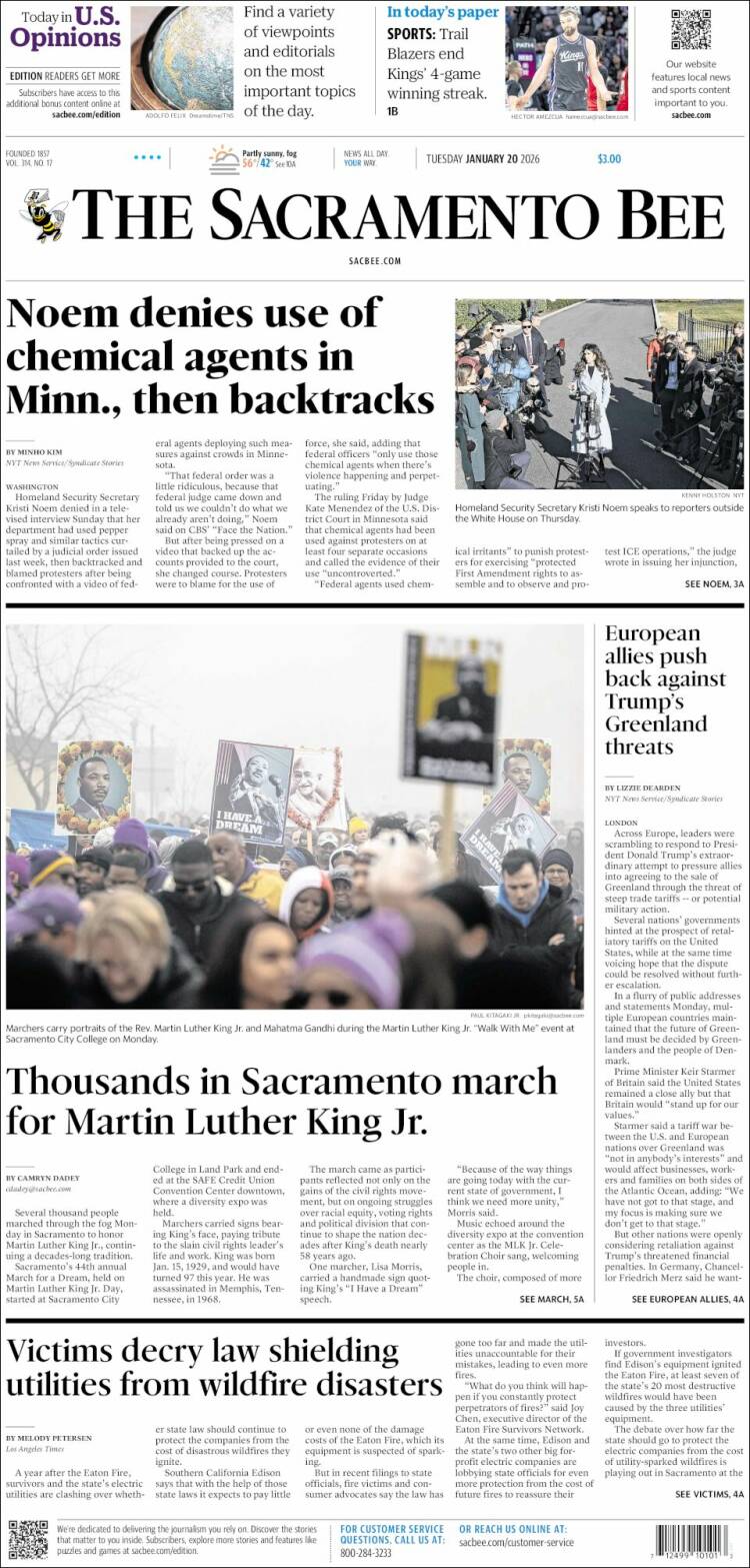 Portada de The Sacramento Bee (USA)