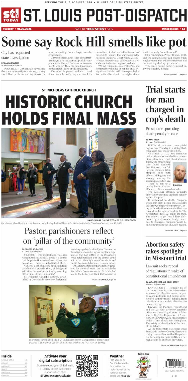 Portada de St. Louis Post-Dispatch (USA)