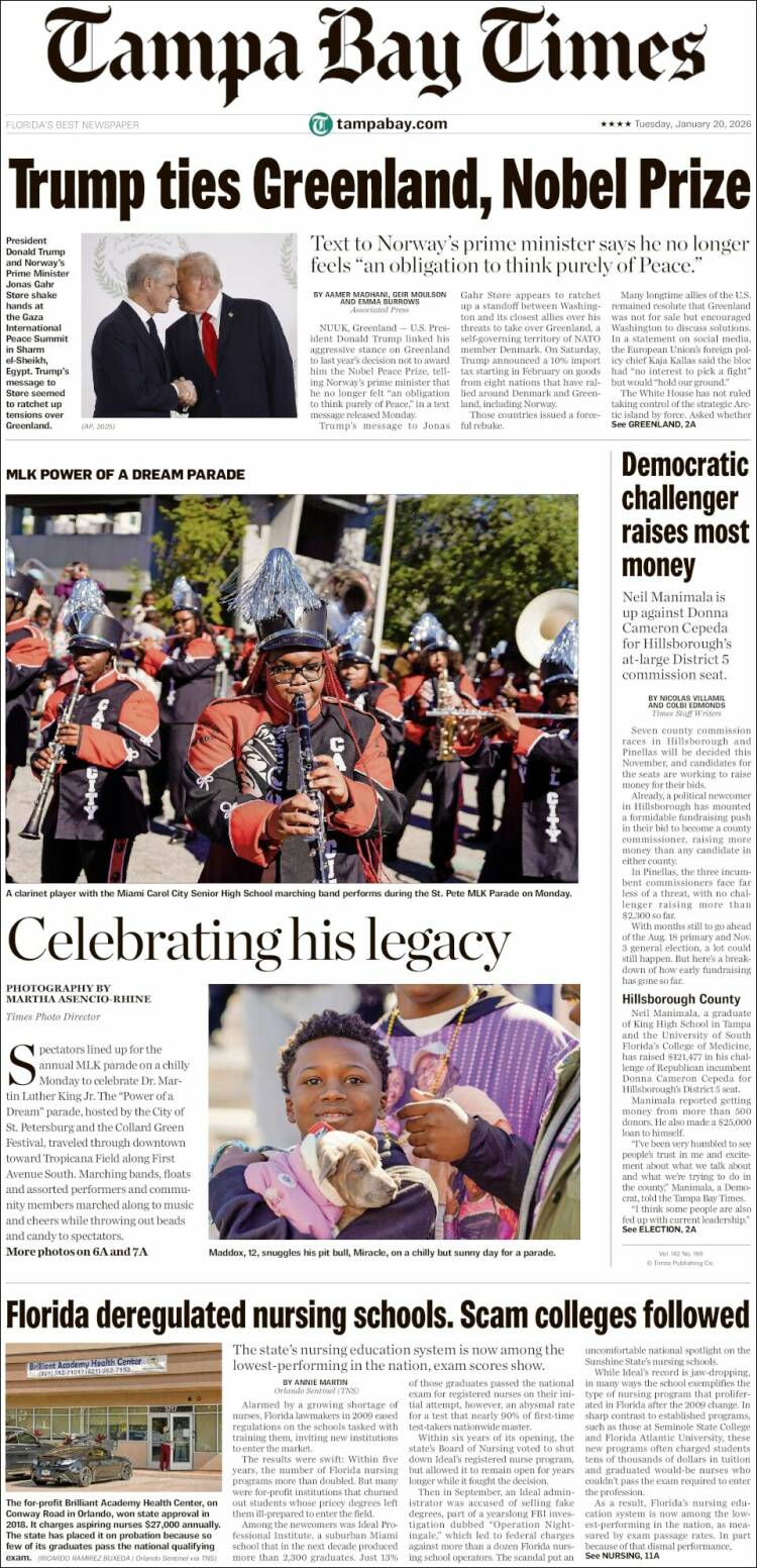 Portada de Tampa Bay Times (USA)