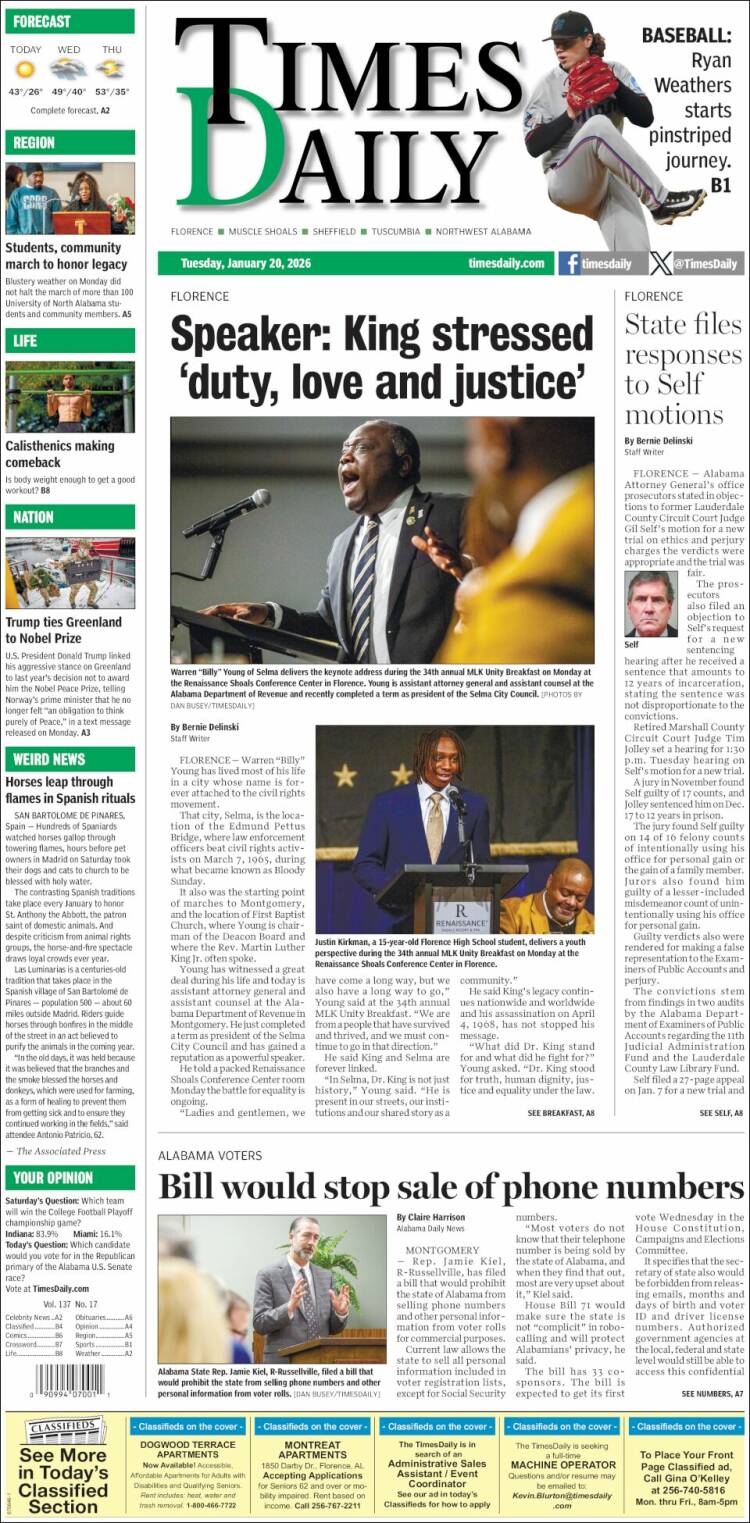 Portada de Times Daily (USA)