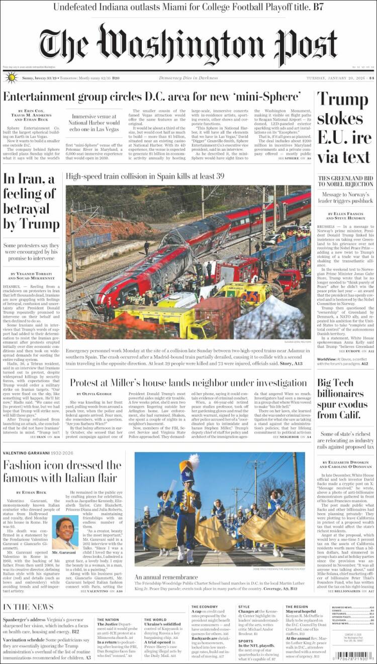 Portada de The Washington Post (USA)