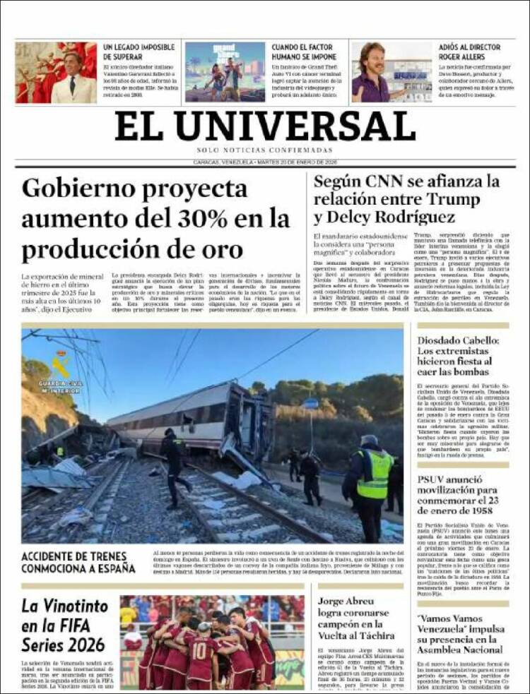 Portada de Universal (Venezuela)