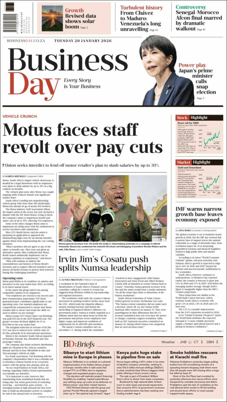 Portada de Business Day (South Africa)
