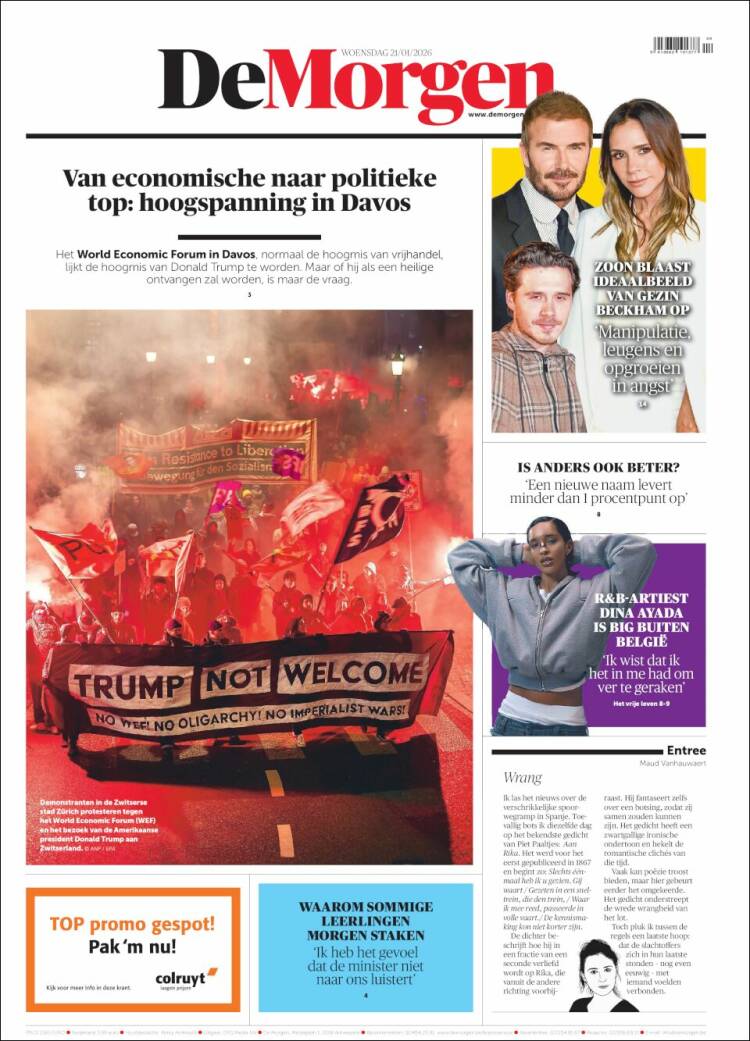 Portada de De Morgen (B&eacute;lgica)