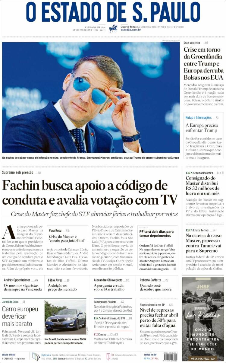 Portada de O Estado de São Paulo (Brasil)