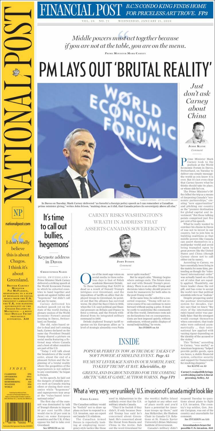 Portada de The National Post (Canad&aacute;)