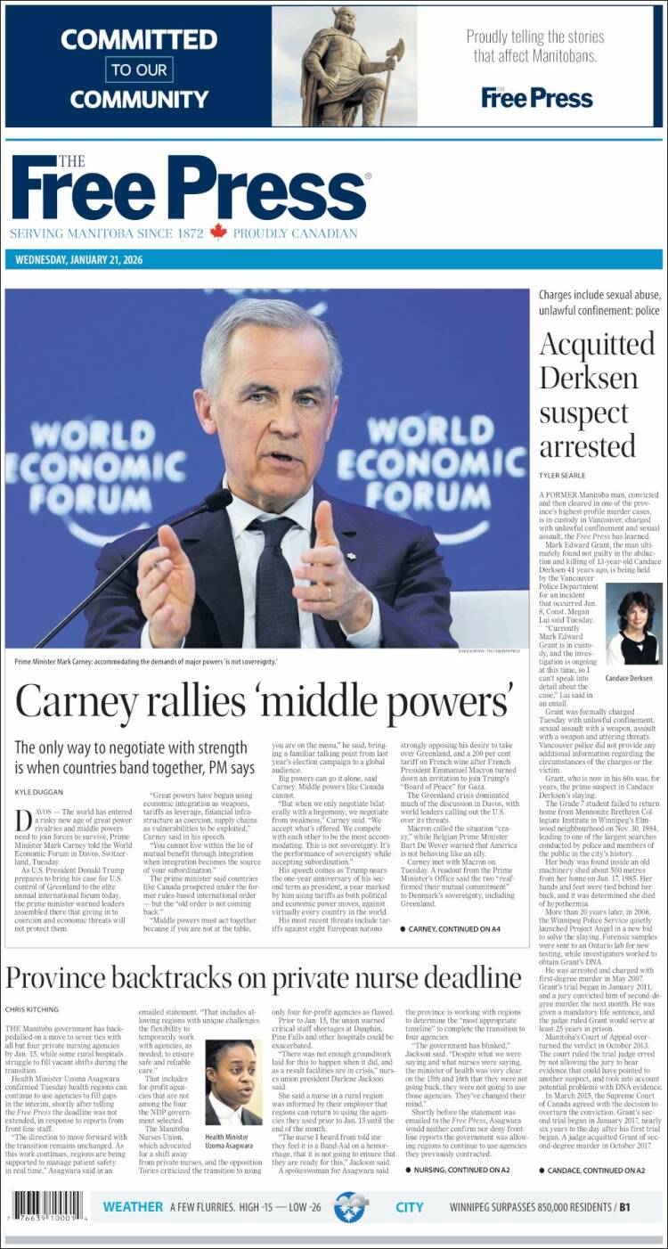 Portada de Winnipeg Free Press (Canad&aacute;)