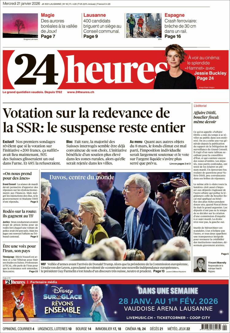 Portada de 24 Heures (Suiza)