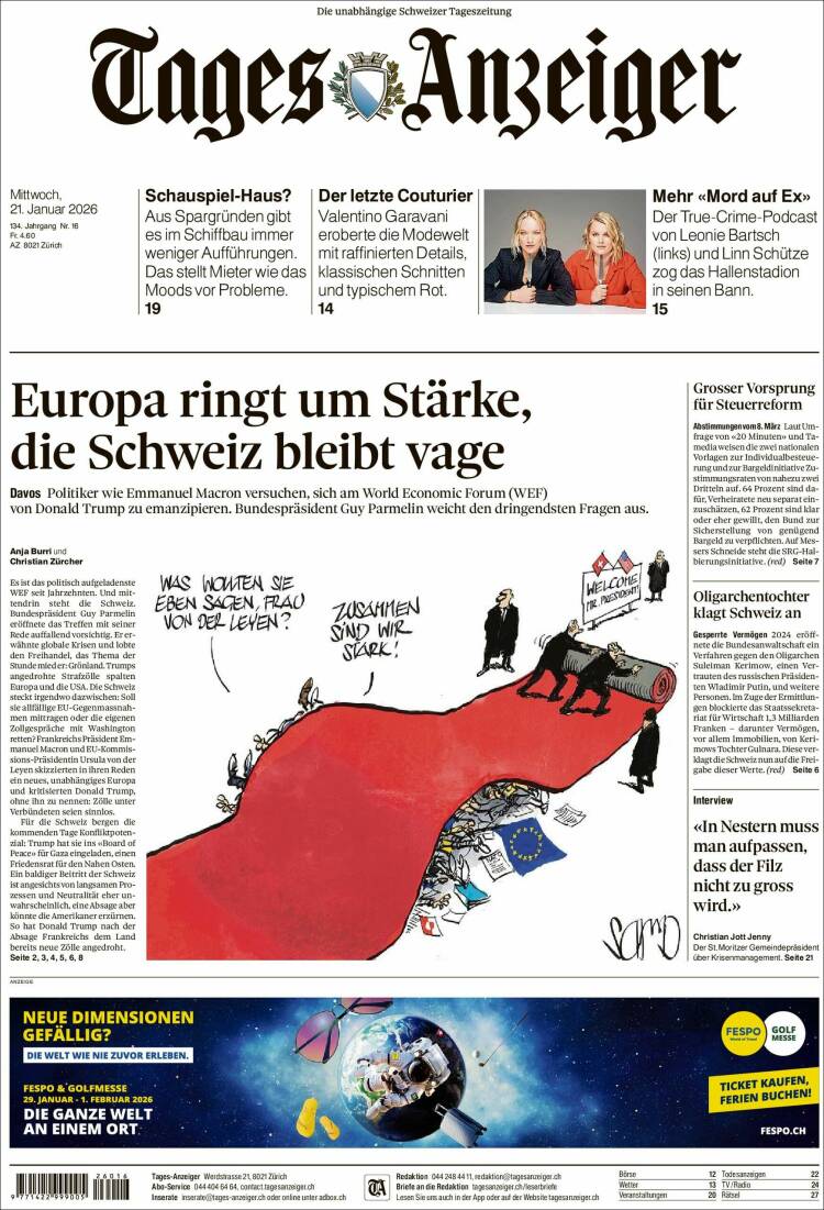 Portada de Tages-Anzeiger (Suiza)