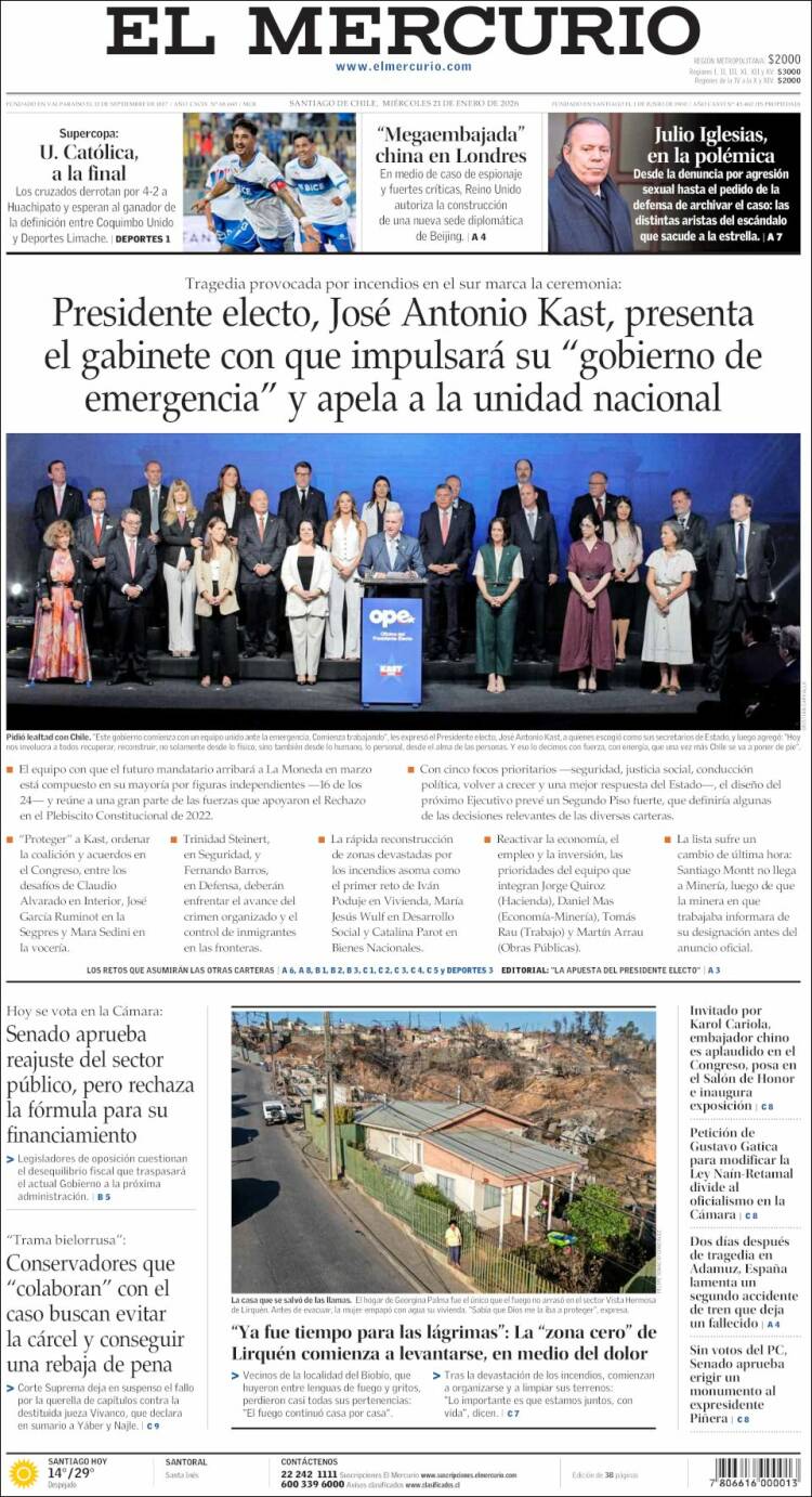 Portada de El Mercurio (Chile)