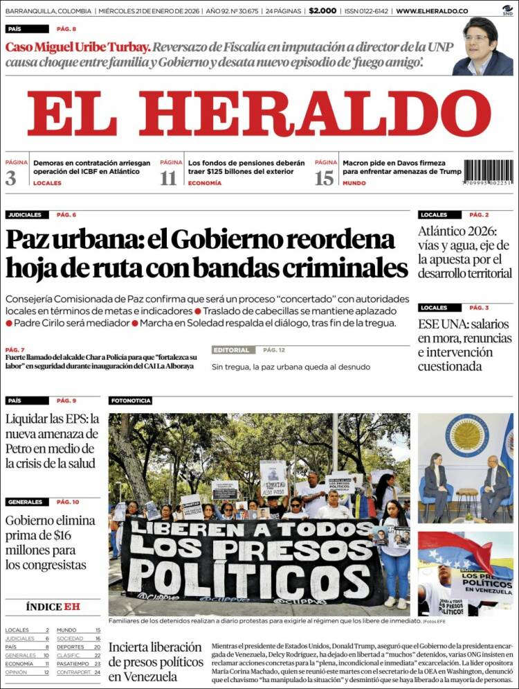 Portada de El Heraldo (Colombia)