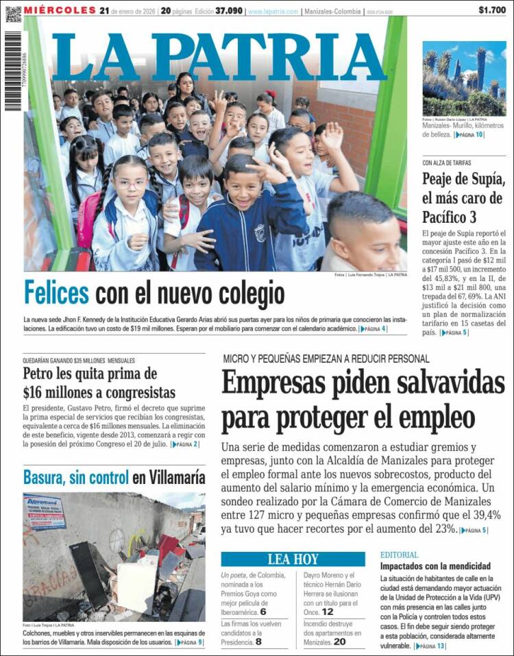 Portada de La Patria (Colombia)