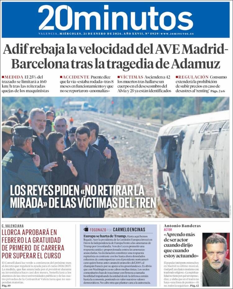 Portada de 20 Minutos - Valencia (Espa&ntilde;a)