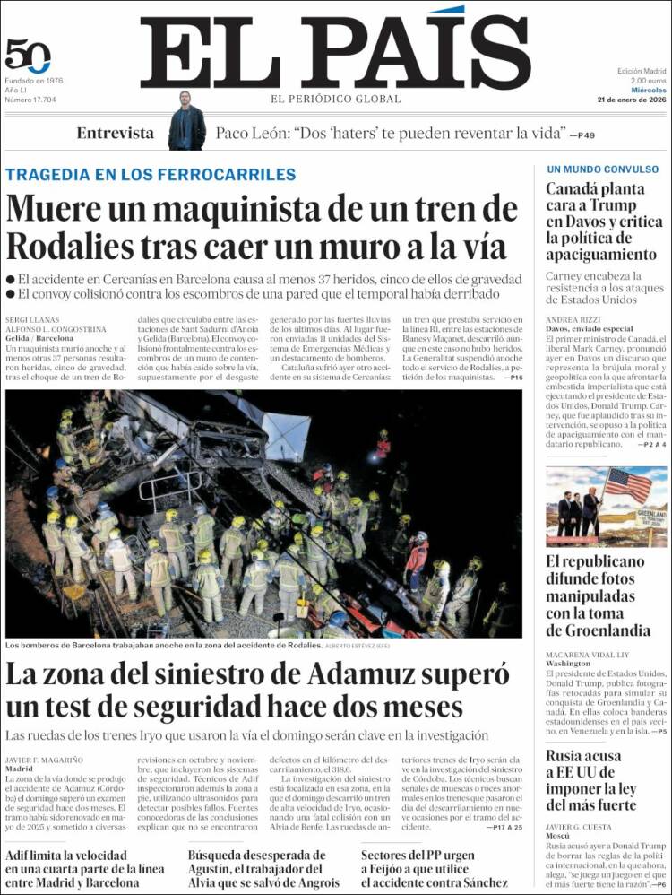 Portada de El País (España)
