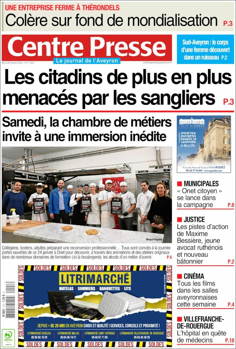 Portada de Centre Presse (Francia)