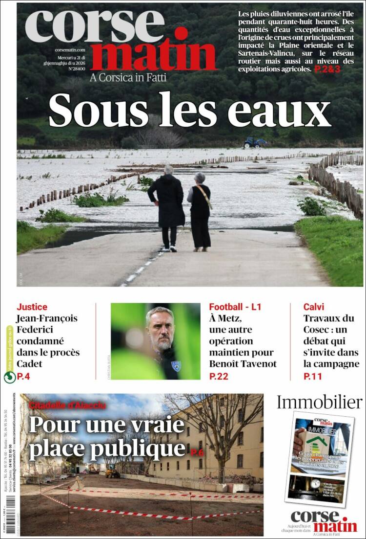 Portada de Corse-Matin (Francia)