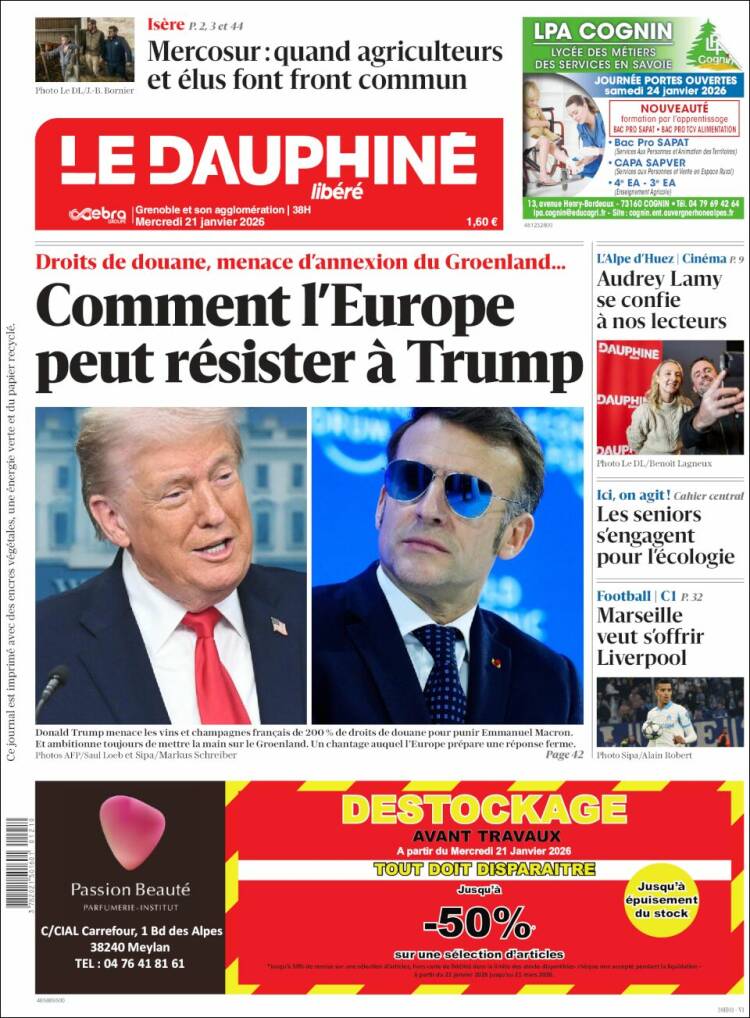 Portada de Le Dauphiné Libéré (Francia)