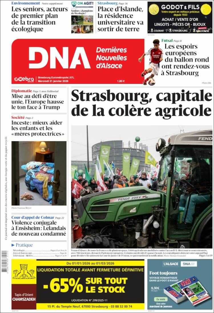 Portada de Les Dernières Nouvelles d'Alsace (Francia)