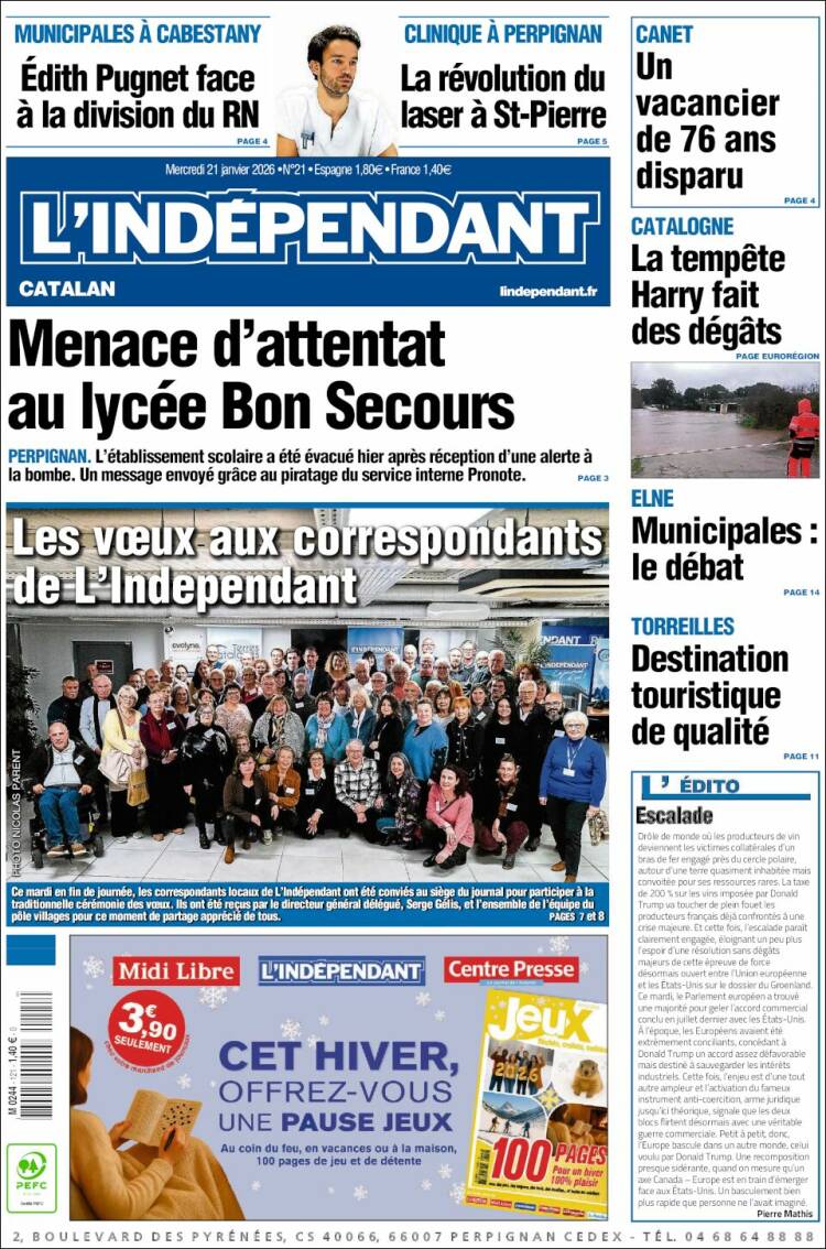 Portada de Le Indépendant (Francia)