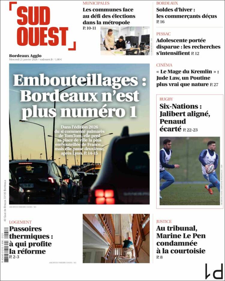 Portada de Sud Ouest (Francia)