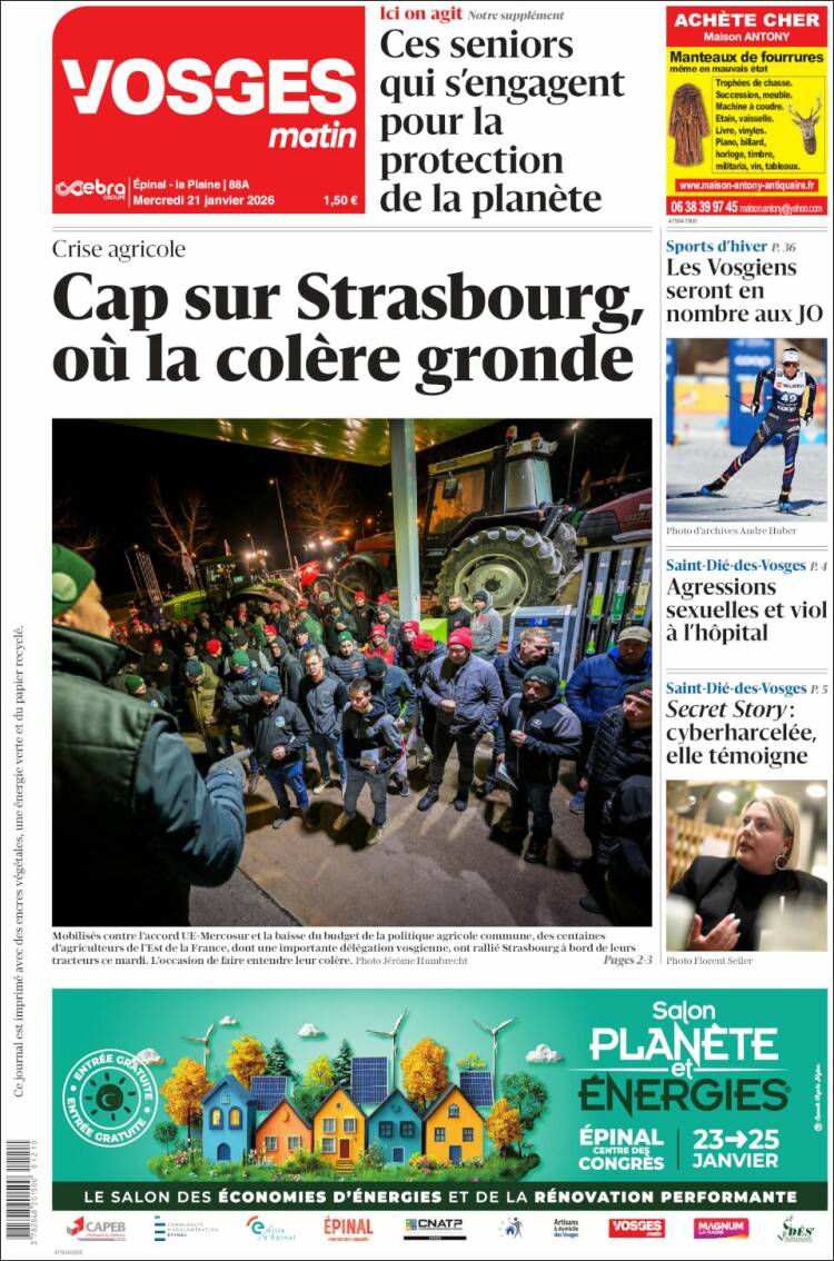 Portada de Vosges Matin (Francia)
