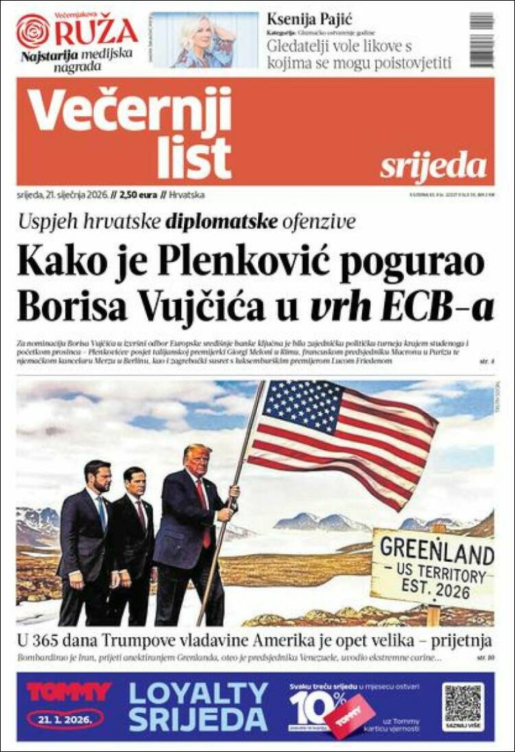 Portada de Večernji (Croacia)