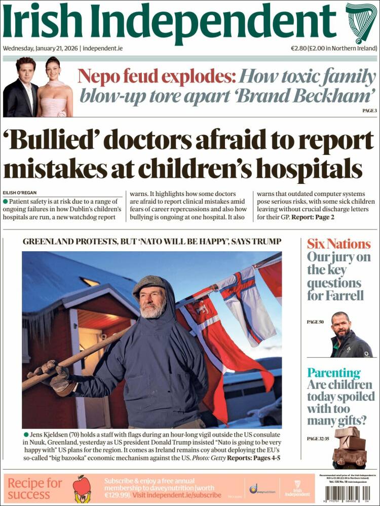 Portada de Irish Independent (Irlanda)