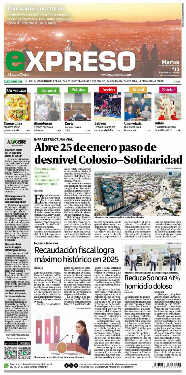 Portada de Expreso (M&eacute;xico)