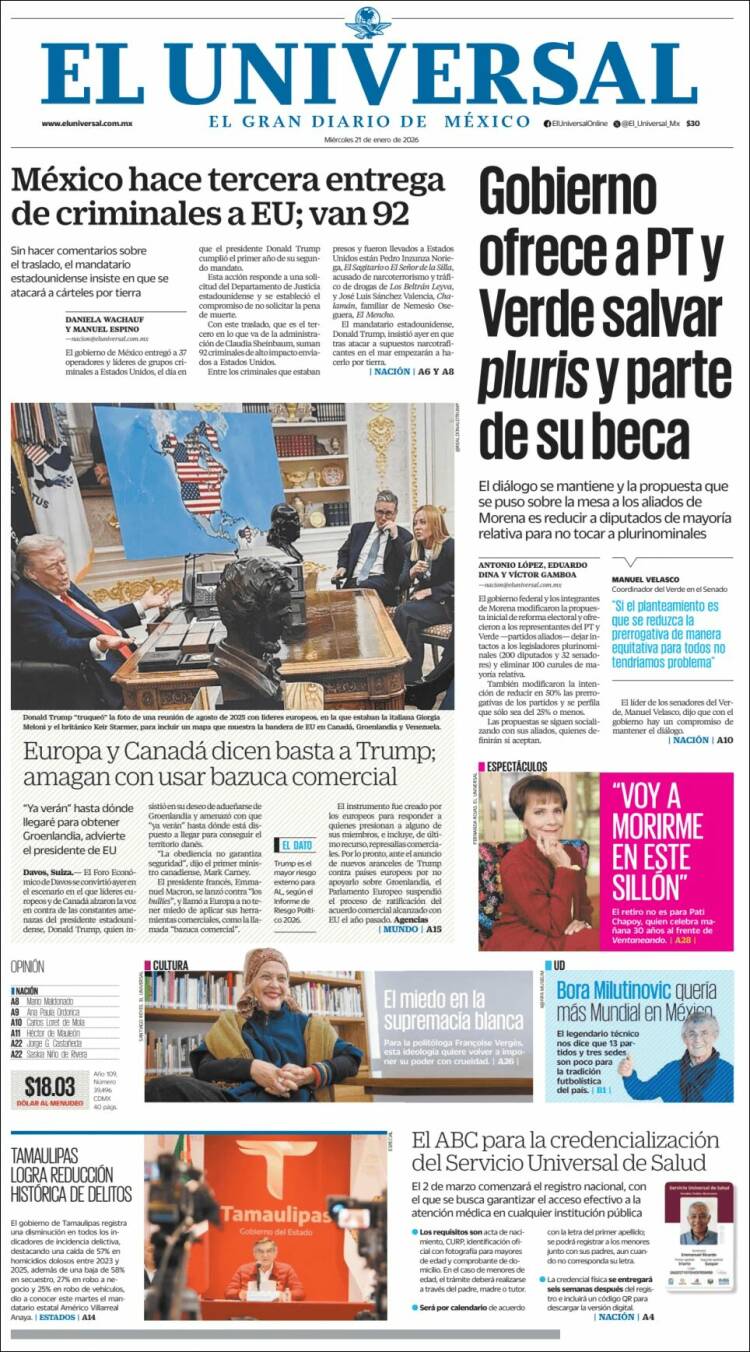 Portada de El Universal (M&eacute;xico)