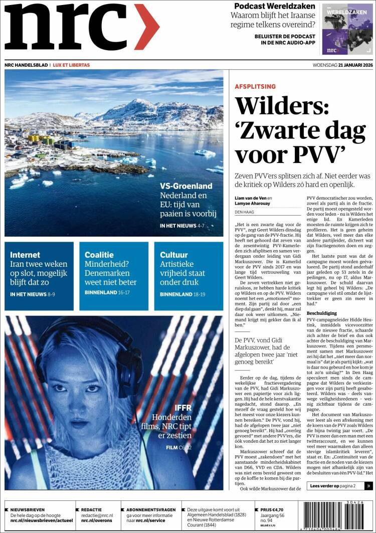 Portada de NRC Handelsblad (Pa&iacute;ses Bajos)