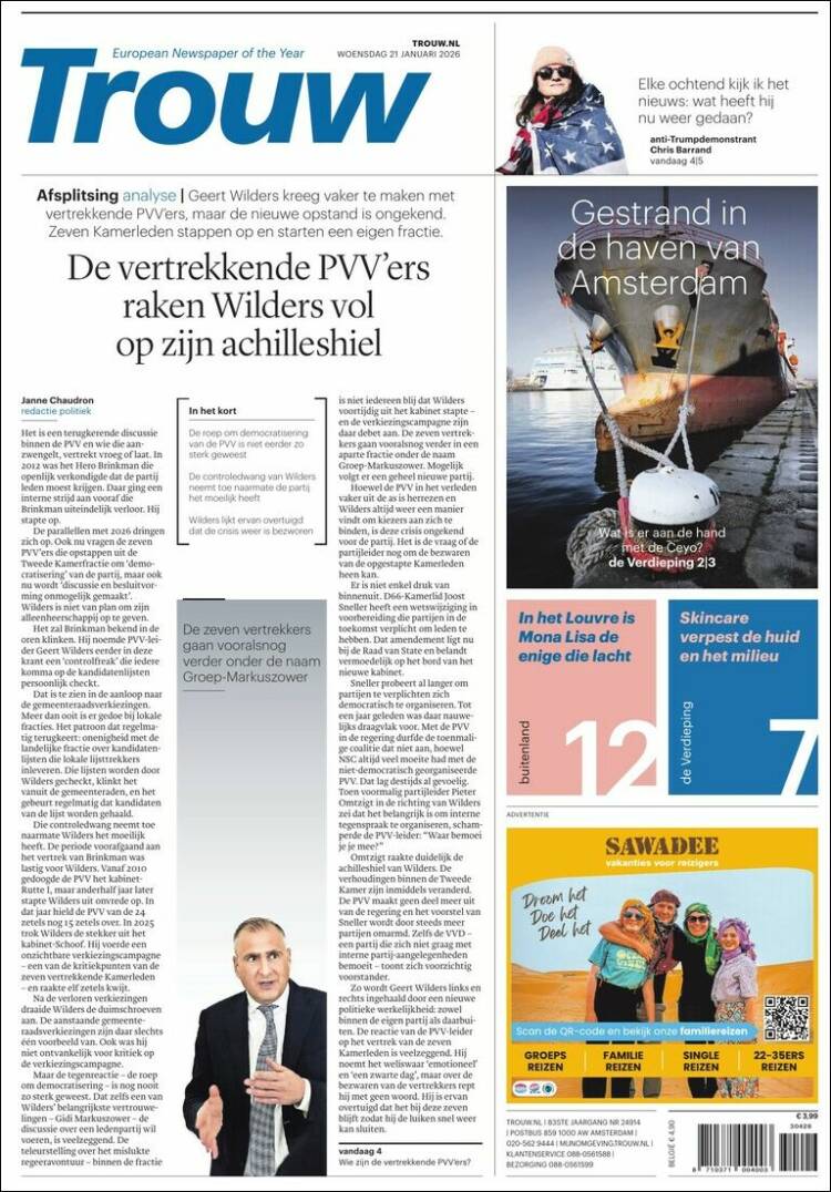 Portada de Trouw (Pa&iacute;ses Bajos)